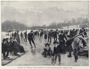 Vinter i Central Park, skøyter på Seventy-Second Street Lake (s/hvitt bilde)