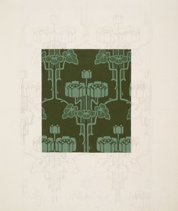 Design med blomster og blader (svart kritt og gouache på papir) av Harry Napper