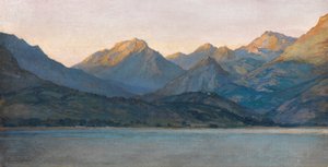 Kveld, Alpes-Maritimes fra Cap-Martin (olje på lerretstavle)