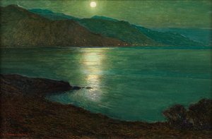 Moonlight - The Lights of Ventimiglia (olje på lerret lagt om bord)