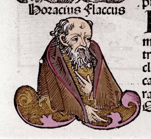 Portrett av Horace (Quintus Horatius Flaccus) (65-8 f.Kr.), latinsk poet. I "The Book of Chronicle" av Hartmann Schedel. 1497 av Hartmann Schedel