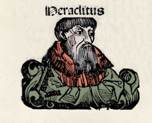 Portrett av den greske filosofen Heraclite fra Efesus (576-480 f.Kr.) (Heraklit fra Efesos). Xylografi av "" Chronicles of Nuremberg"" av Hartmann Schedel