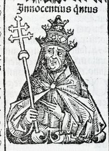 Portrett av paven Innocent IV (1195 - 1254) i Liber Chronicarum av Hartmann Schedel Nürnberg
