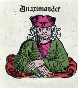 Representasjon av Anaximandros eller Anaximander De Miletus (610 - 547 f.Kr.), gresk filosof, matematiker og astronom Xylography of "" Chronicles of Nuremberg"" av Hartmann Schedel