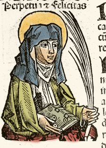 Representasjon av Saint Perpetuus, martyrium i Kartago. xylografi av Hartmann Schedel "" Chronicles of Nuremberg "" 1493. av Hartmann Schedel