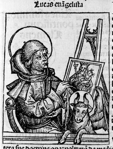 Representasjon av evangelisten Saint Luke. Gravering fra «Liber chronicarum» (Nürnberg-krøniker) av Hartmann Schedel 1493