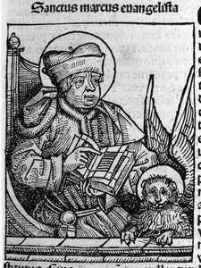 Representasjon av evangelisten Saint Mark. Gravering fra «Liber chronicarum» (Nürnberg-krøniker) av Hartmann Schedel 1493 av Hartmann Schedel