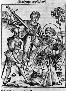 Representasjon av evangelisten Saint Matthew. Gravering fra «Liber chronicarum» (Nürnberg-krøniker) av Hartmann Schedel 1493 av Hartmann Schedel