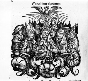 Konsilet i Nicea. Illustrasjon av "" Universal Chronicles of Nuremberg"" av H. Schedel av Hartmann Schedel