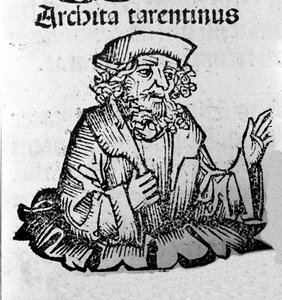 Den greske filosofen Archytas av Taranto (435-347 f.Kr.) filosof Pythagorician, matematiker, astronom. Xylografi av "" Chronicles of Nuremberg"" av Hartmann Schedel