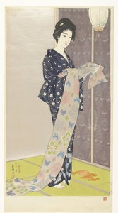 Ung kvinne i en sommer kimono Natsu yosoi no musume (tittel på objekt) av Hashiguchi Goyô