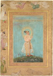 Shah Jahan holder en spinell og et langt Deccan-sverd, fra Late Shah Jahan Album, ca. 1650.