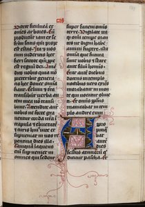 Evangeliebok med evangelistportretter: Dekorert initial, ca. 1480.