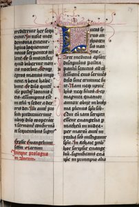 Evangeliebok med evangelistportretter: Dekorert initial, ca. 1480.