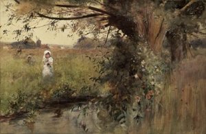 Samler blomster ved strømmen av Hector Caffieri