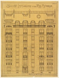 Design for fasaden til Societé Immobilière de la Rue Modern, nr.6 av Hector Guimard