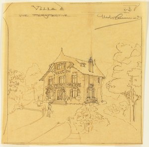 Perspektiv utsikt over en villa av Hector Guimard