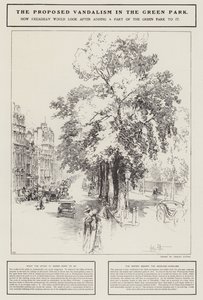 Det foreslåtte hærverket i Green Park, London (litho)