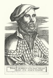 Portrett av Albert van der Helle (gravering) av Heinrich (after) Aldegrever