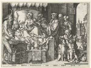 Den rike mannen på dødsleiet Lignelse om Lasarus og den rike mannen (serietittel) av Heinrich Aldegrever
