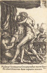 Hercules forhindrer kentaurene fra voldtekten av Hippodamia, 1550. av Heinrich Aldegrever