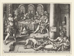 Lasarus tigger ved den rike mannens dør Lignelse om Lasarus og den rike mannen (serietittel) av Heinrich Aldegrever
