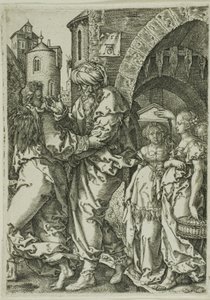 Lot og hans familie på flukt fra Sodoma, fra historien om Lot av Heinrich Aldegrever