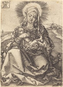 Madonna i et landskap sittende på en pute av Heinrich Aldegrever