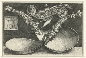 Design for to skjeer og en fløyte av Heinrich Aldegrever