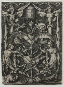 Ornamentdesign med flaggermus i midten, 1550. av Heinrich Aldegrever