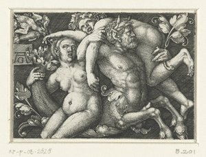 Ornament med triton og to nereider av Heinrich Aldegrever