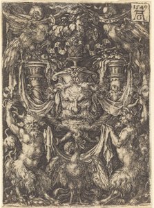 Ornament med maske, ørn mellom satyrene nedenfor av Heinrich Aldegrever