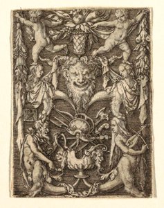 Ornament med maske og groteske figurer av Heinrich Aldegrever