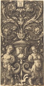 Ornament med vase og to kvinnefigurer, 1553. av Heinrich Aldegrever