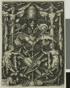 Ornamental design med flaggermus i sentrum av Heinrich Aldegrever