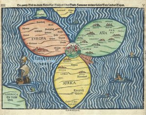 De tre kontinentene med Jerusalem i sentrum av verden par Heinrich Buntig (Buentig) (1545-1606) av Heinrich Buntig