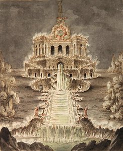 Sketch of the Octagon Illuminated (blyant, penn og akvarell på papir) av Heinrich Christoph Jussow
