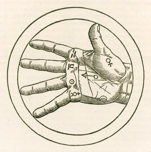 The Hand of Palmistry-gravering fra Heinrich Cornelius Agrippa von Nettesheim (1486-1535) De occulta philosophia libri tres (Three Books of Occult Philosophy) utgitt i 1533. av Heinrich Cornelius Agrippa von Nettesheim
