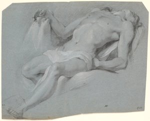 Liggende mannlig modell; studere for Pietà?
