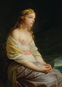 Scene fra idyllen Der erste Schiffer Den første båtsmannen av Salomon Gessner, ca. 1800.