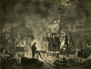 Napoleons bivuakk på slagmarken til Wagram natten mellom 5. og 6. juli 1809, 1921. av Heinrich Guttenberg