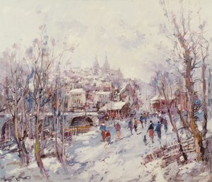 Vinterscene i en fransk katedralby