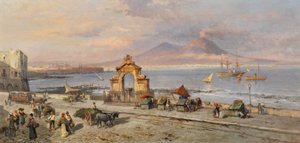 Heinrich Hiller - Utsikt over Napolibukten med Vesuv av Heinrich Hiller