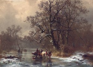 Loggere på en frossen vannvei, 1873 av Heinrich Hofer