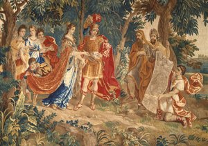 The Foundation of Carthage: detalj som viser byplanen presentert for Dido av Heinrich II Reydams