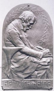 Portrettmedaljong av Heinrich Heine (1797-1856) (bronse) (bw-foto)