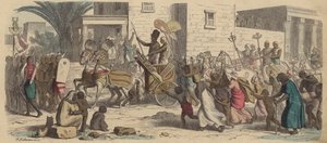 En gammel egyptisk farao på vei til krig (farget gravering) av Heinrich Leutemann
