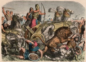 Det gamle Egypt: Farao Ramses II kjemper mot krigsløvene til den hettittiske hæren i Qadesh, 1274 f.Kr., 1866