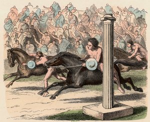 Antikkens Hellas: Sport: Montering og avstigning fra en hest i fart av Heinrich Leutemann
