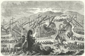 Slaget ved Salamis, 480 f.Kr. (gravering) av Heinrich Leutemann